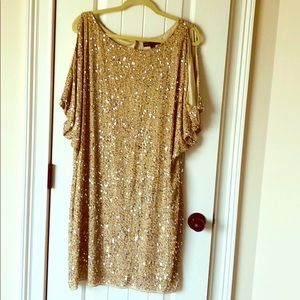 Gold beaded Aidan Mattox dress